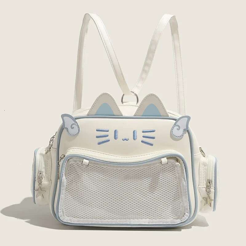Women's Fashion Backpacks Y2k Korean Japan Kawaii Cat Ita Bag PU Cute Girls Transparent Pocket Aesthetic Shoulder Crossbody Bags