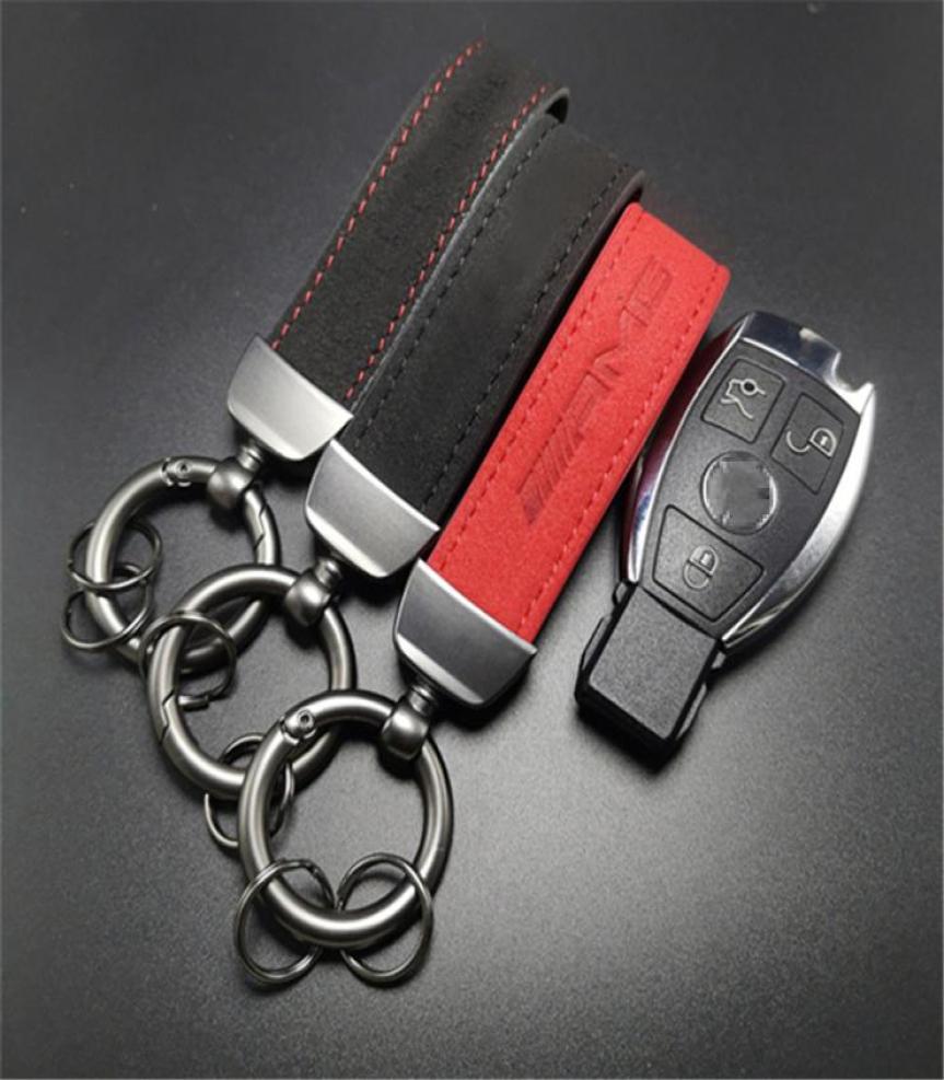 Metal Alloy leather Car Keychain For Mercedes AMG w203 w204 w205 w211 w212 w213 w176 GLA Suede KeyRings Accessories Car Styli3126470