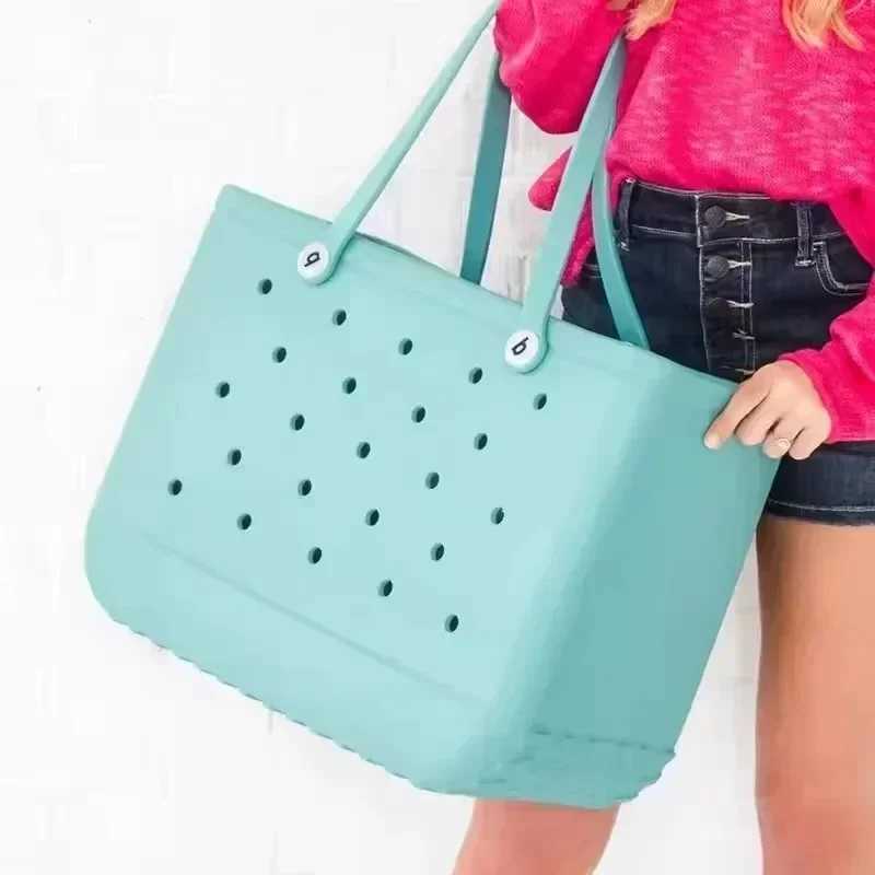 XL Beach Bag EVA Rubber Waterproof Travel Picnic Storage Basket Extra Large Women Shopping Handbag Bag Jelly Beach Tote Bag Z250514