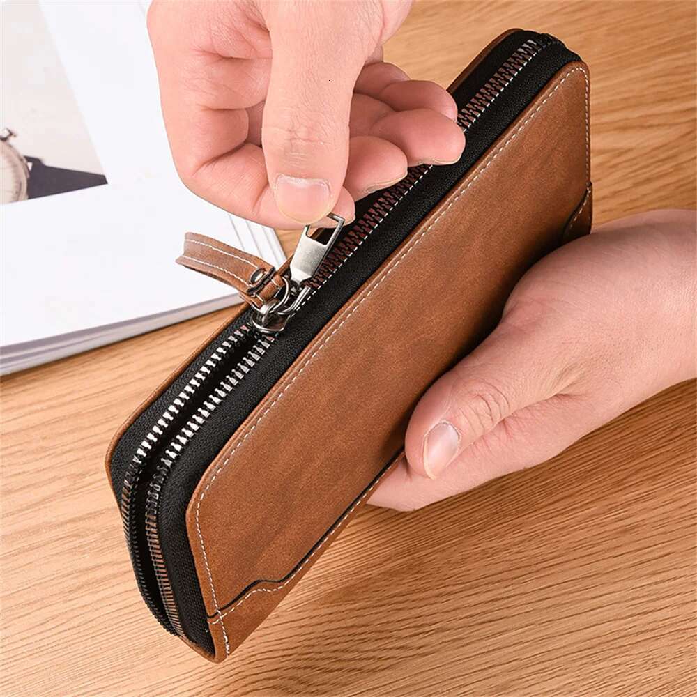 Men's PU Leather Long Wallet Large Capacity Phone Multi Card Business Clutch Bags Male Travel Zipper Coin Purses