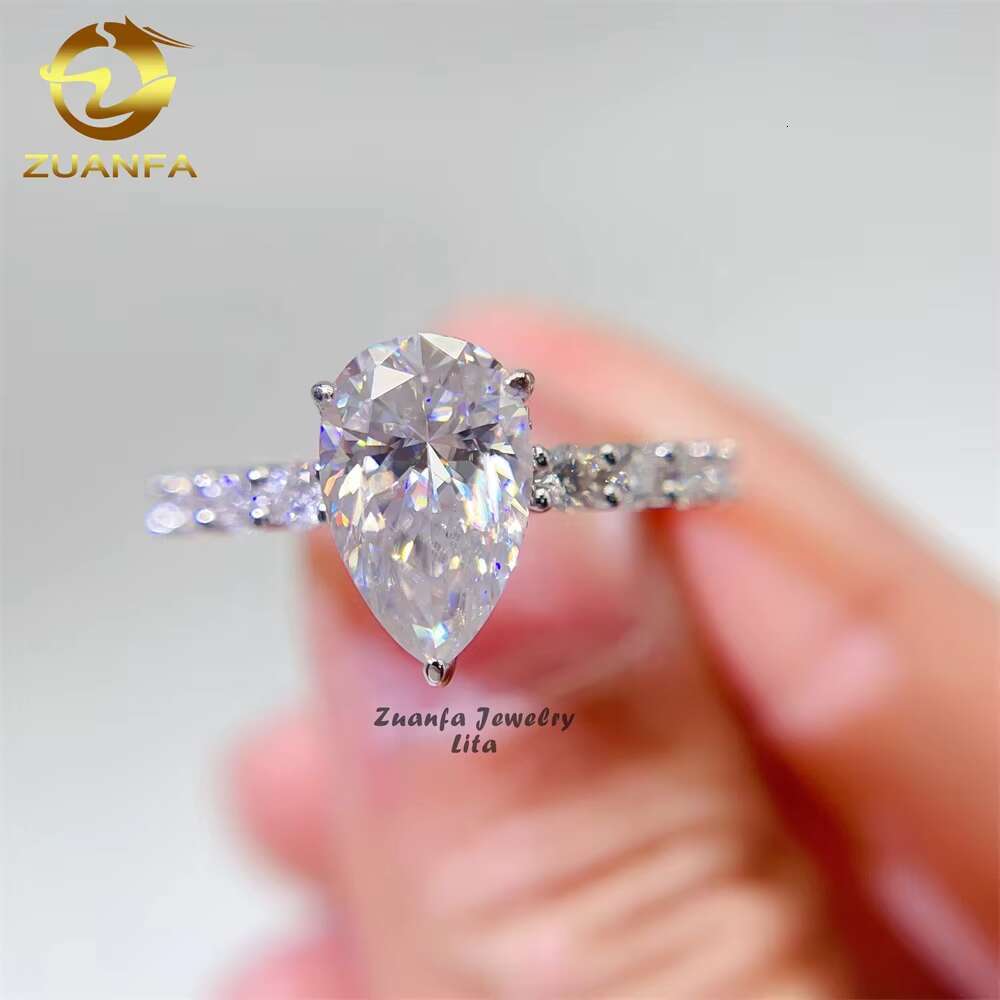 Factory Direct 925 Sterling Silver Women Wedding Rings Pear Cut 7*11mm 3ct Moissanite Engagement Ring