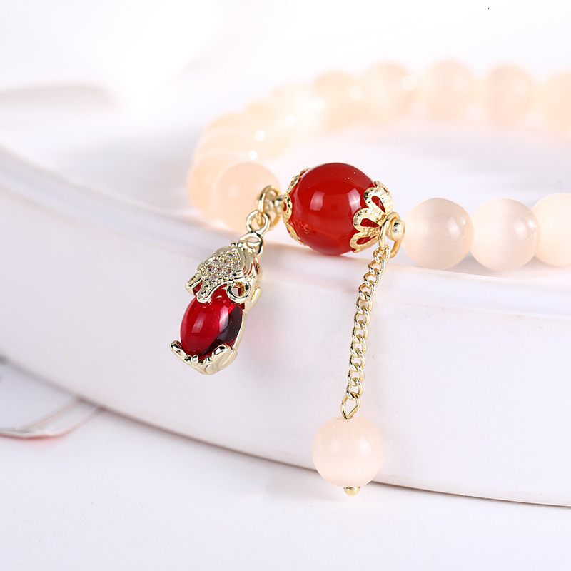 New Cat's Eye Stone Red Agate Crystal Bracelet Women's Small Pendant Buddha String Bead Couple Hand Jewelry
