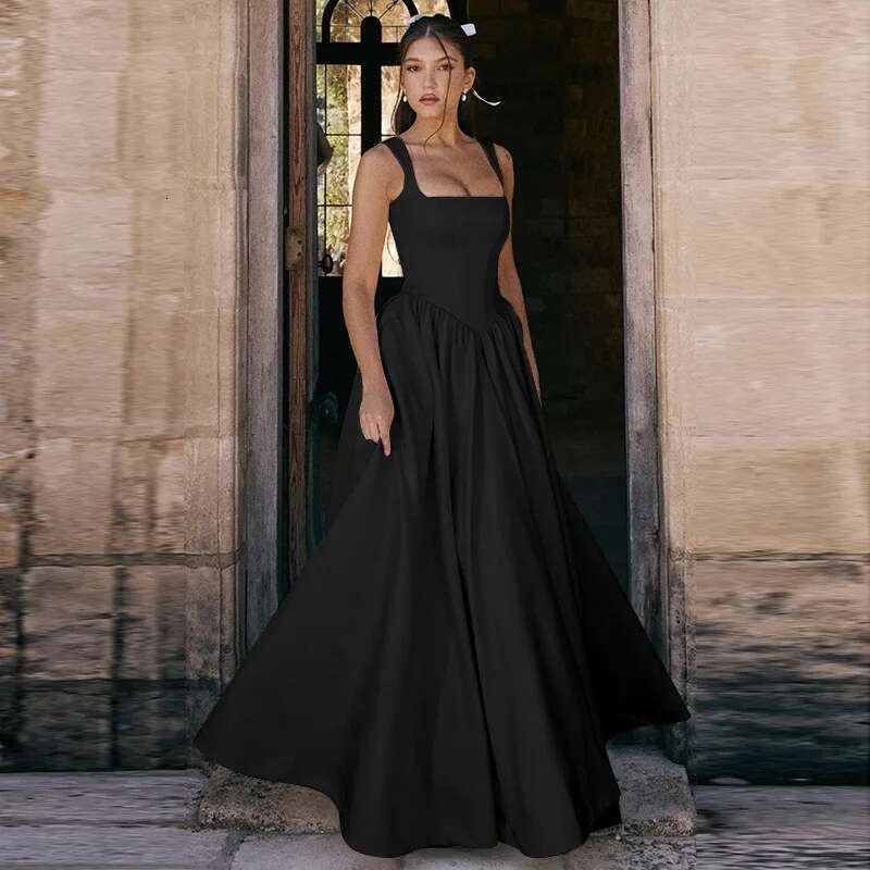 Fashionable and elegant long skirt solid color women's summer street new slim fit elastic satin dress Y2K clothing