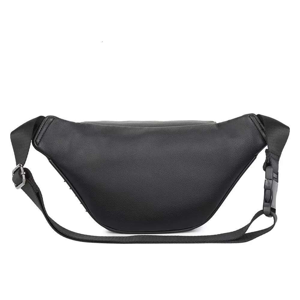 2025 Double Zipper Black PU Leather Fanny Chest Waist Bum Bag For Women*Men