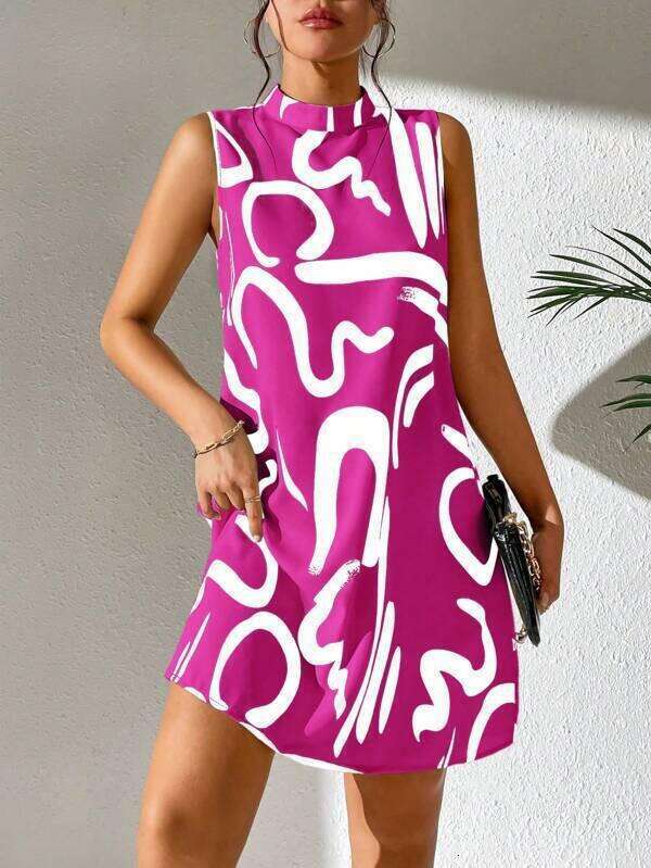 Women Clothes Dress New Women S Fashion Printed Round Neck Sleeveless Dress KQ