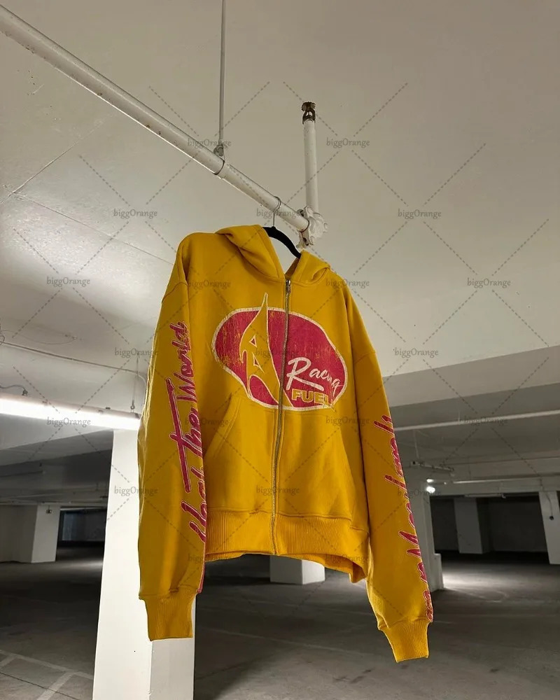 American Retro Letter Print Oversized Sweatshirt Y2K Harajuku Street Trend Zipper Hoodie Men Hiphop Casual Loose Jacket Couple 250514