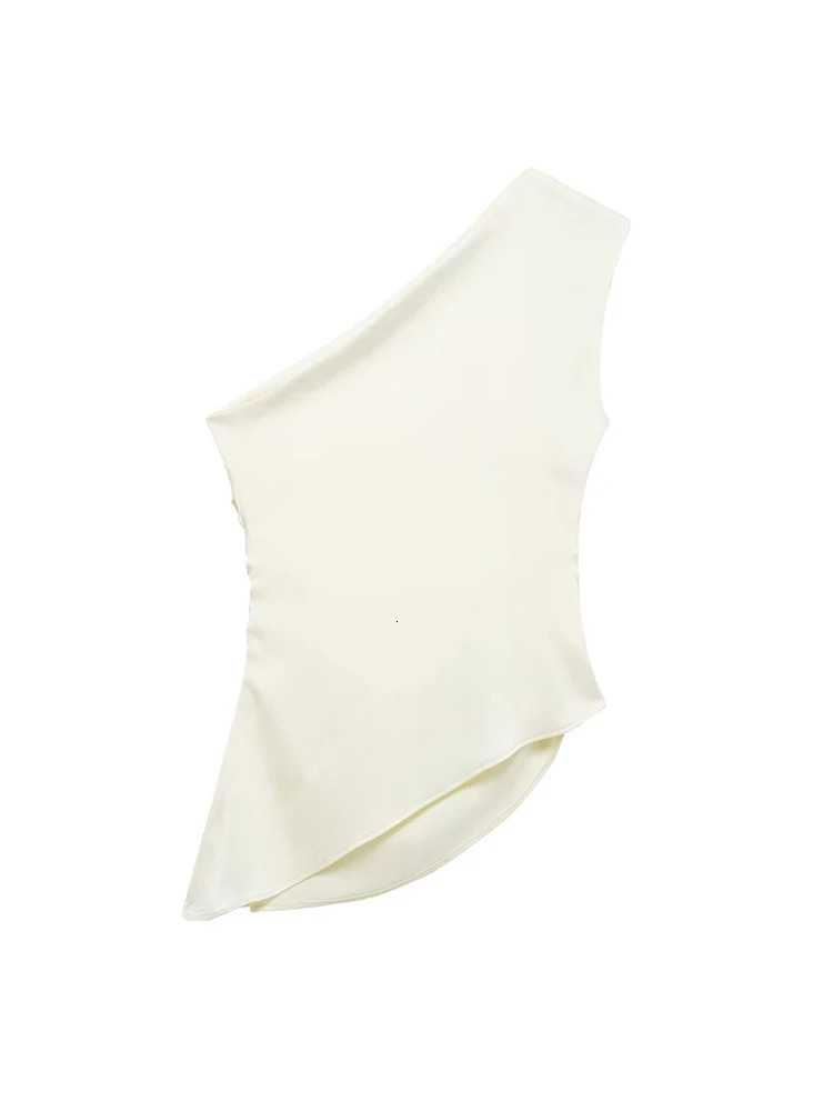 TRZA Womens Asymmetric Draped Blouse One Shoulder Side Zipper Chic Fashion Top Female Shirt 250514