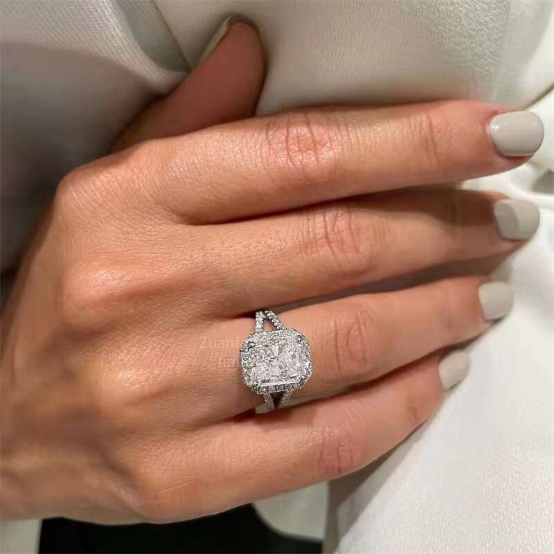 Customize Personalized Gorgeous Wedding Gift Women Jewelry 10k White Gold 3ct VVS Radiant Moissanite Promise Engagement Rings