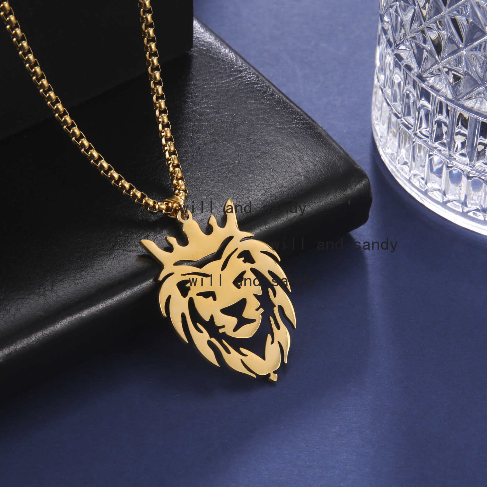 18k Gold Plated Hollow Lion Pendant Necklace Waterproof Stainless Steel Chain Hiphop Necklace for Men Cross Hexagram Waterdrop Pendant Fashion Designer Jewelry