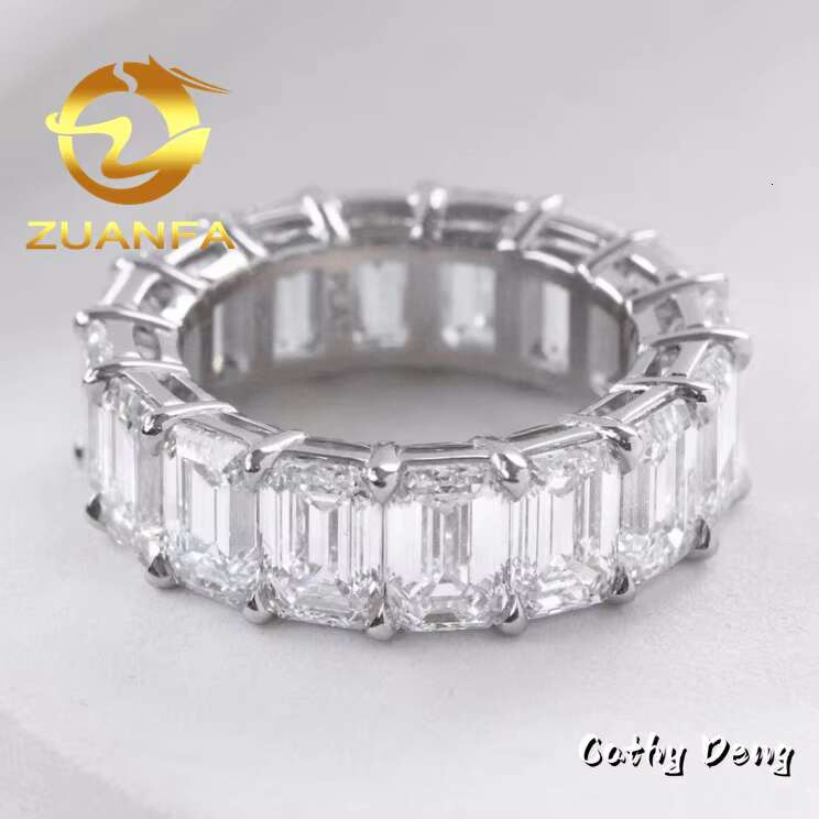 Hot Selling 18k Gold Plated Iced Oiut Full Diamond Moissanite Eternity Band Ring 925 Sterling Silver Moissanite Diamond Ring