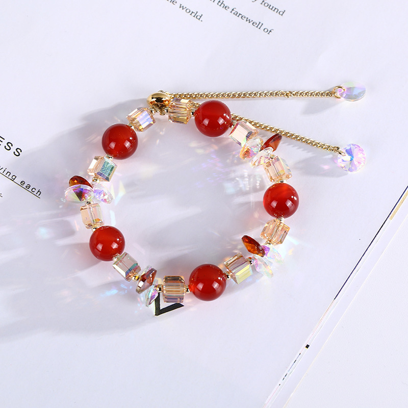 Minimalist Design Sense Agate Copper Chain Glass Crystal Decorative Red Beaded Pearl Bracelet