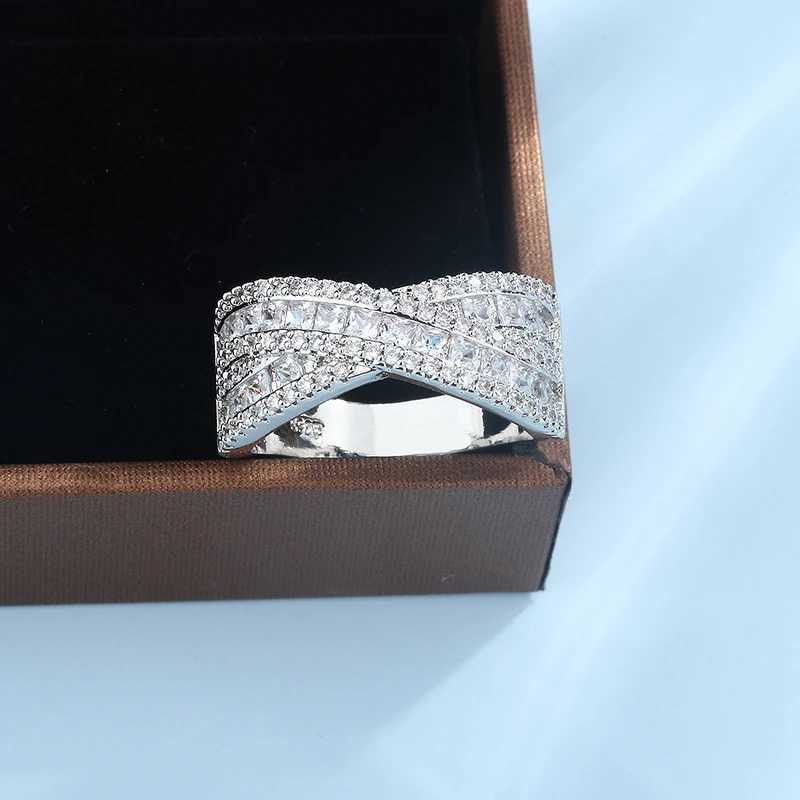 New S925 silver Geometric Intersection Ring For Women Wedding Engagement Christmas Present Fashion Jewelry Cute WholesaleXJ250514