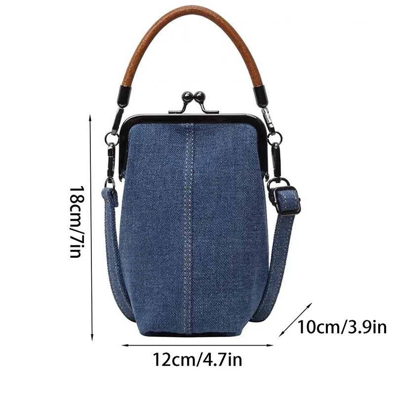Denim Crossbody Bag For Women Vintage KissLock Small Phone Purse Trendy Cross Body Bags Daily Office Party 250514