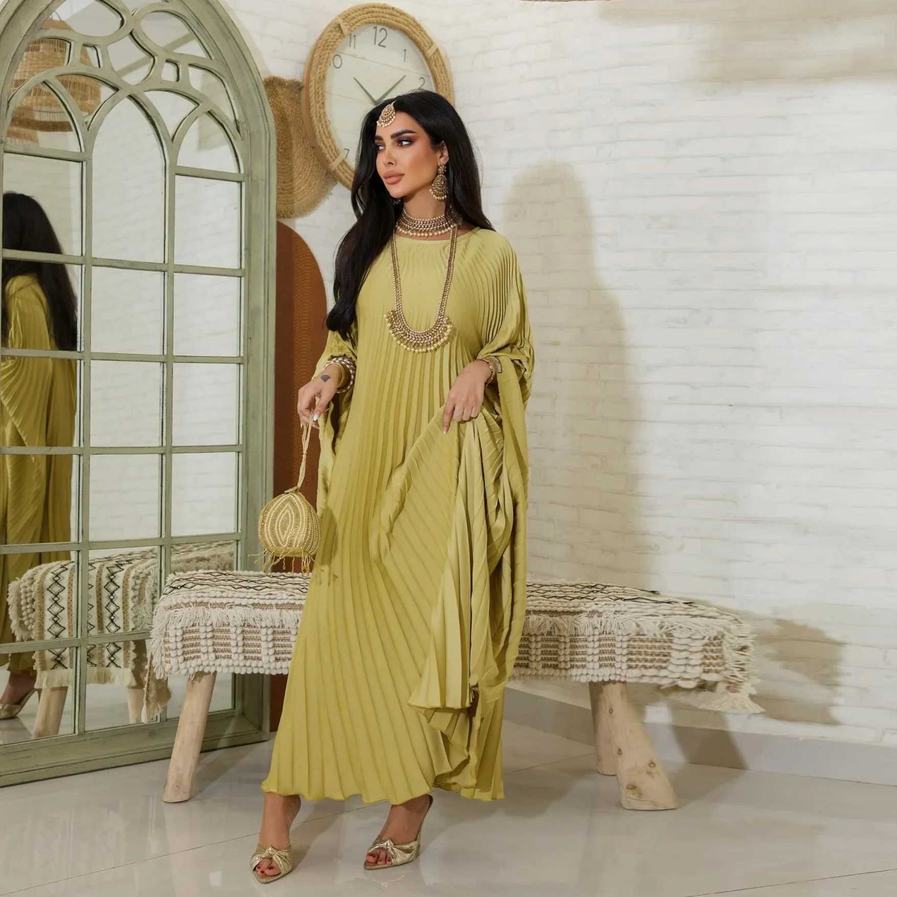 Ramadan Summer Batwing Slve Pleated Butterfly Abaya Islam Muslim Maxi Dress Ka Women Kaftan Robe Musulmane Femme Vestidos X250514
