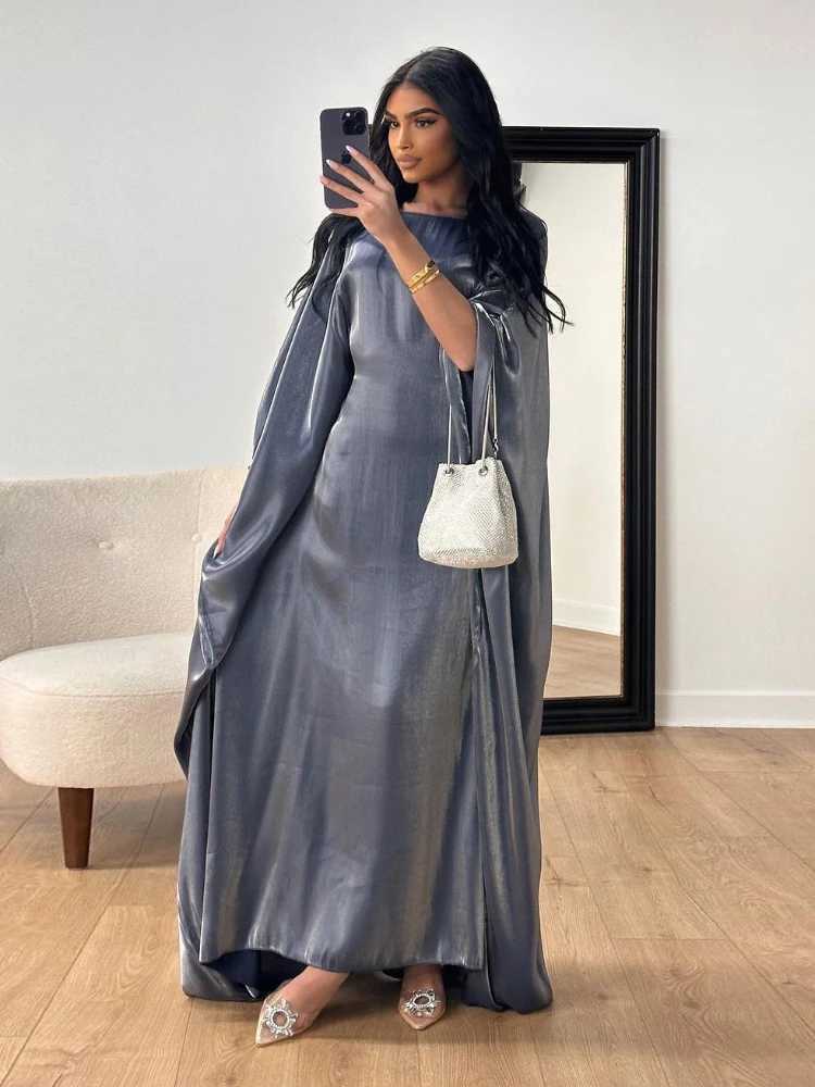 Eid Muslim Abaya for Women Silky Bat Slve Dress Saudi Arabic Party Dress Ramadan Maxi Vestidos Morocco Kaftan Long Robe 2024 X250514