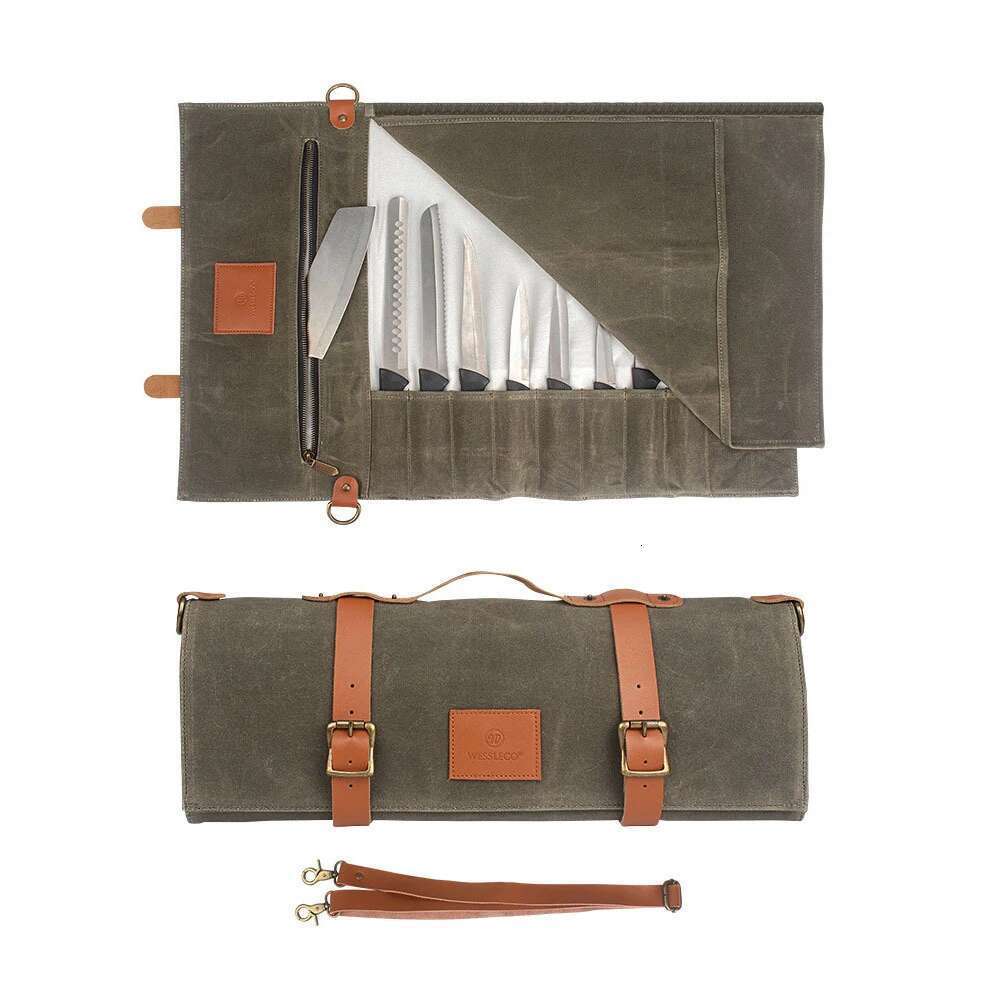 WESSLECO Multifunctional Roll Chef Knife Bag Portable Durable Kitchen Cooking Storage Pockets