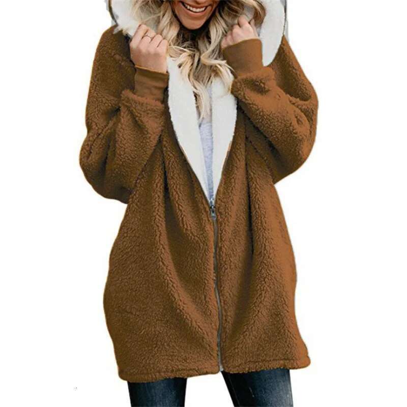 Winter Thickened Furry Hooded Sweatshirt Women Loose Comfortable Casual Outerwear Female Solid Color Warm Zipper Cardigan Hoodie Designer
