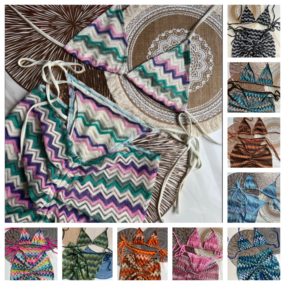 Sexy Bikini Designer Swimsuits Beach Wear 3 Pieces Swim Wear Summer Knitwear Stripe Bras Tanks Briefs Swimwear