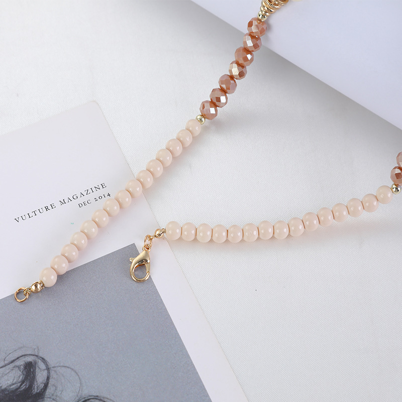 Long tooth pine stone crystal glass bead necklace