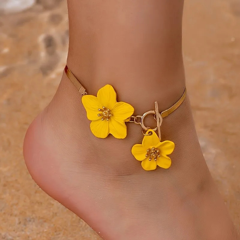 Elegant Chic Flower Pendant Anklet for Women Vacation Daily Wear Summer Boho Foot Chain Party Jewelry Gifts 250513