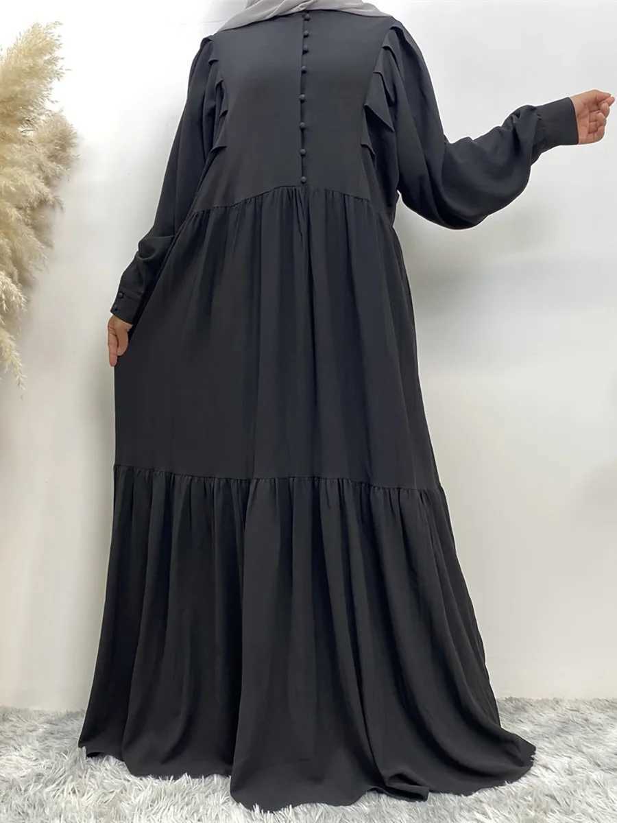 Muslim Middle Eastern Womens Abaya Loose Style Chiffon Long dress Solid Color Islamic Clothing Dubai Turkey Loose A-line button X250514