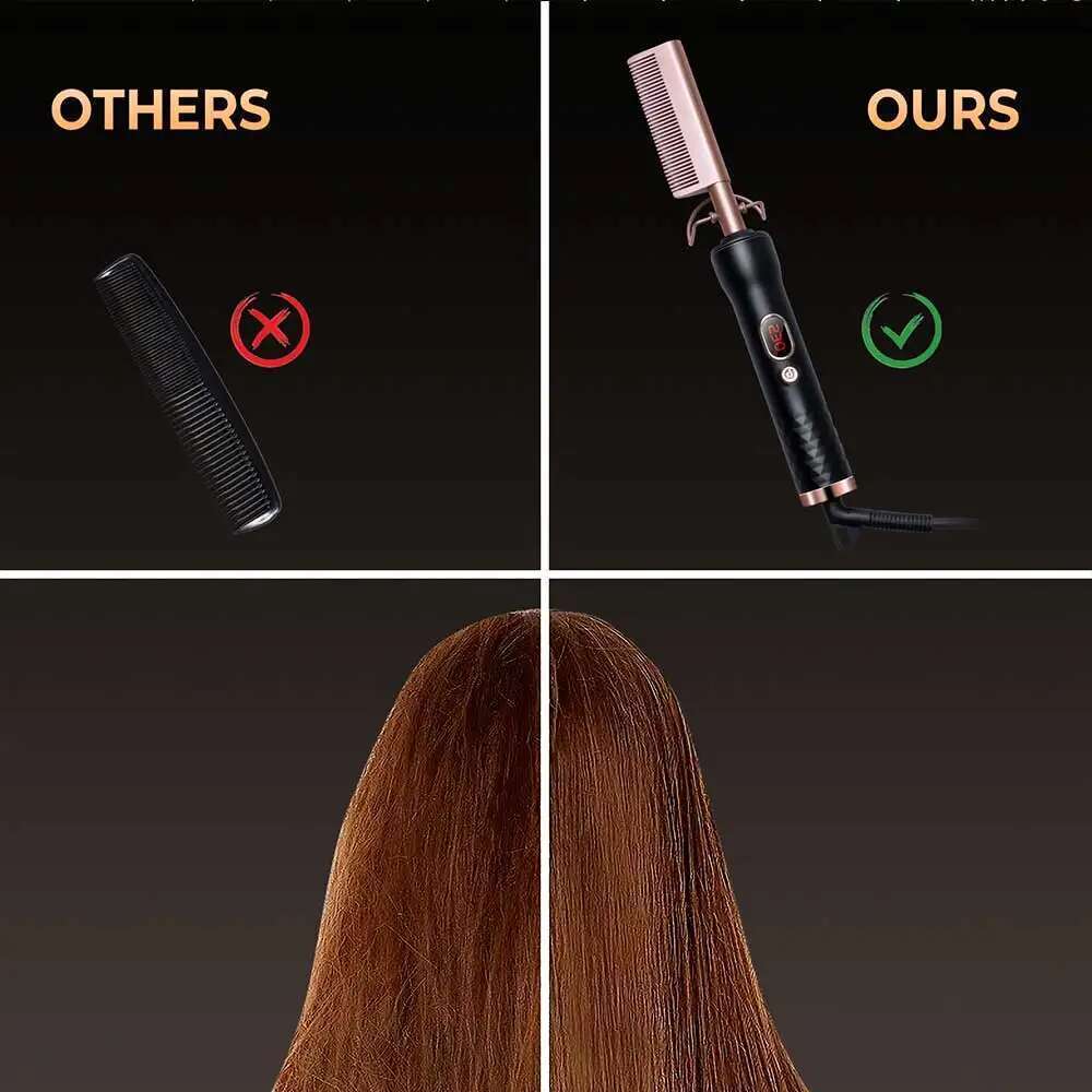 Electric Fast Heating Portable Travel Anti-Scald Beard Straightener Hair Styling Tool 2 in1 Hot Comb