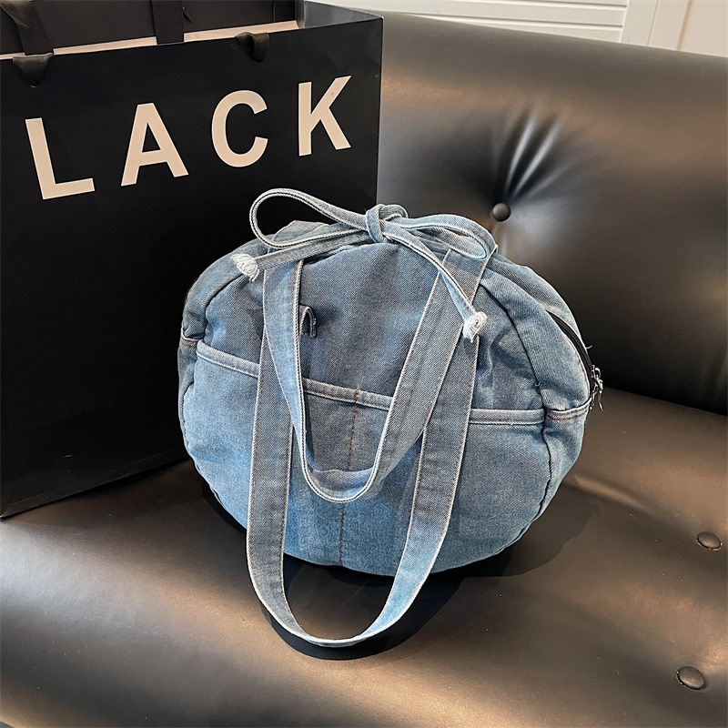 Denim women's 2025 new trendy casual shoulder large capacity class commuting crossbody bag, tote bag