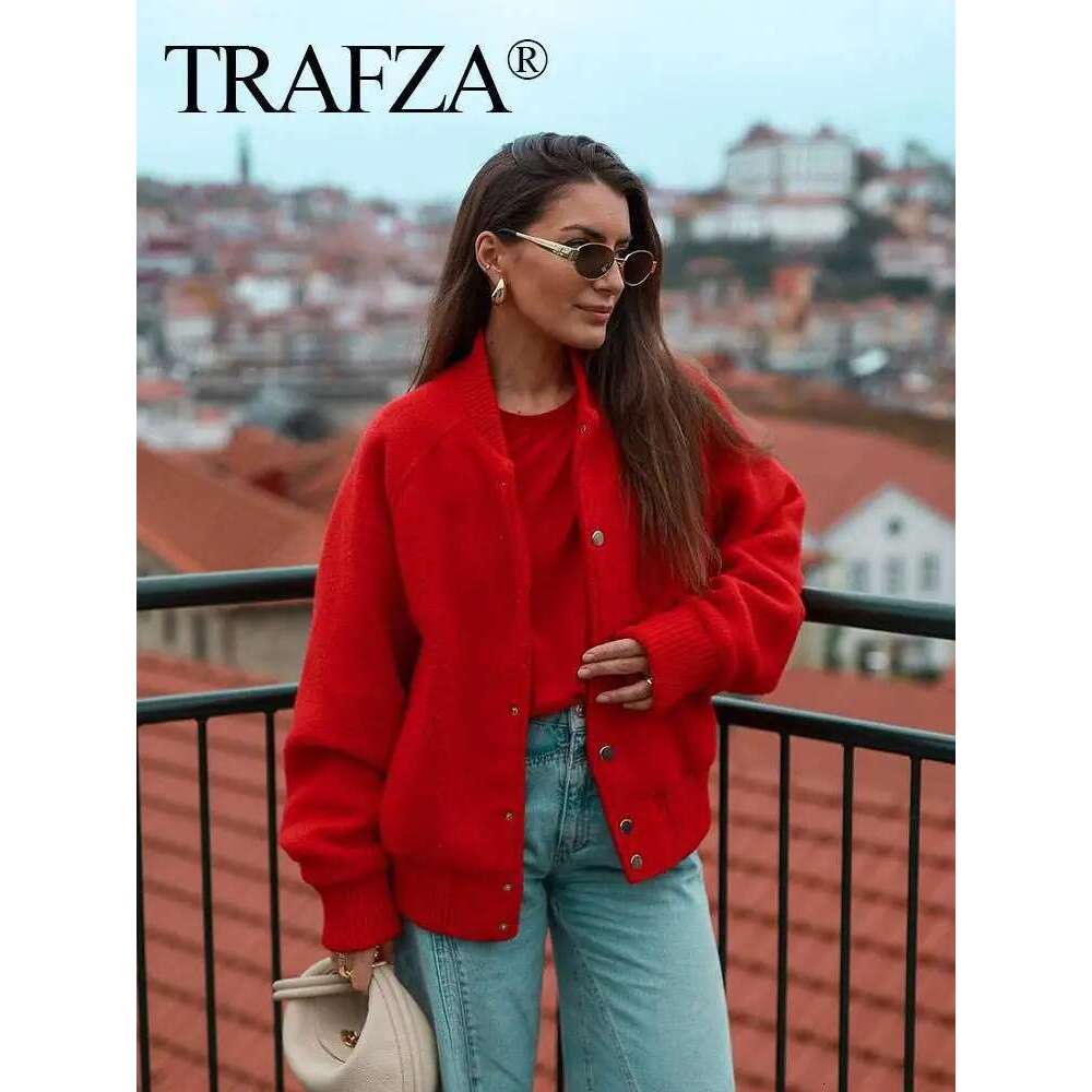 TRAFZA Casual Women Coat Solid Long Sleeve Single Breasted Female Coats 2025 Spring Fashion Loose Streetwear Woman Outwear