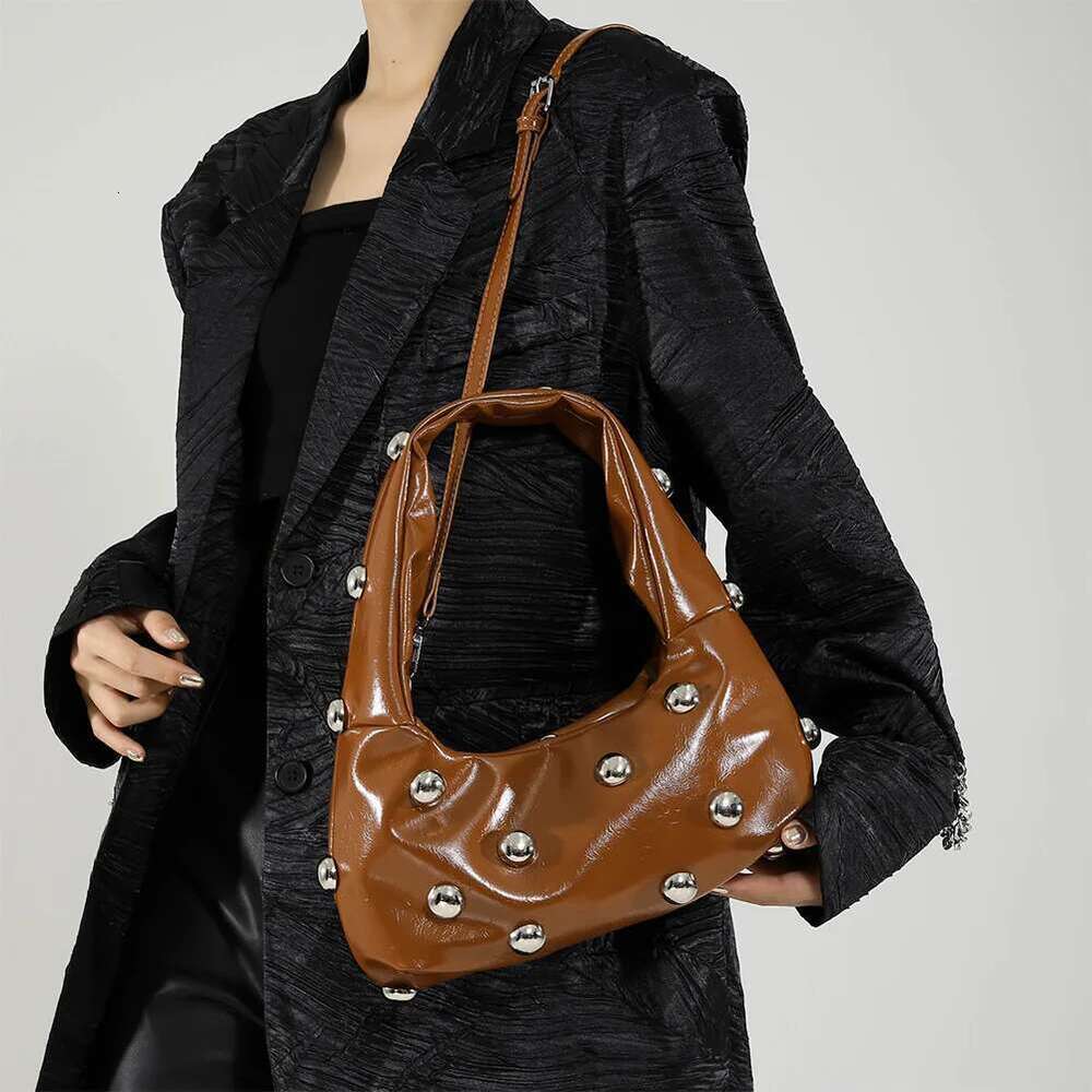 Women PU Rivet Shoulder Stylish Crossbody Adjustable Strap Trendy Underarm Fashion Tote Handbag Outdoor Travel Bag