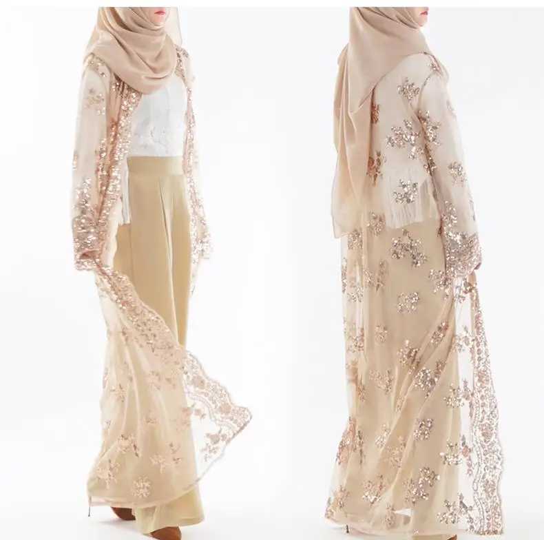 Eid Sequin Open Kimono Abaya Muslim Women Cardigan Dresses Ramadan Turkey Dubai Kaftan Islam Arab Robe Belted Jalabiya Caftan X250514