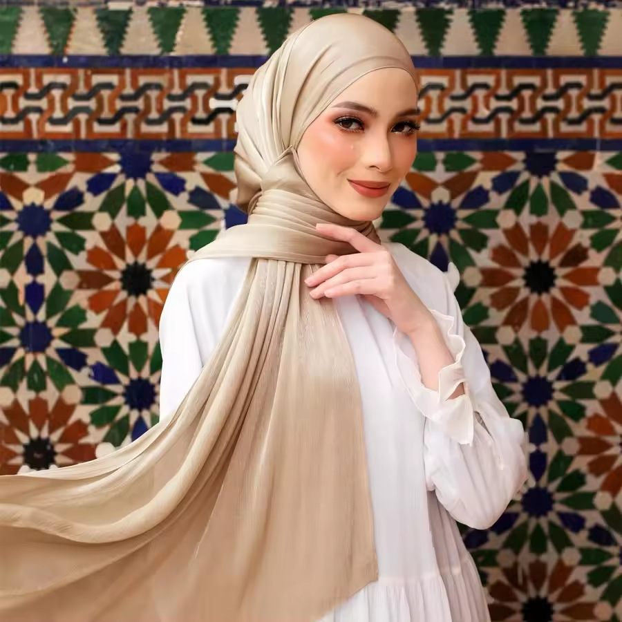 K720 New cross-border cool breathable bright silk chiffon island solid color simple Malay Indonesian ladies headscarf