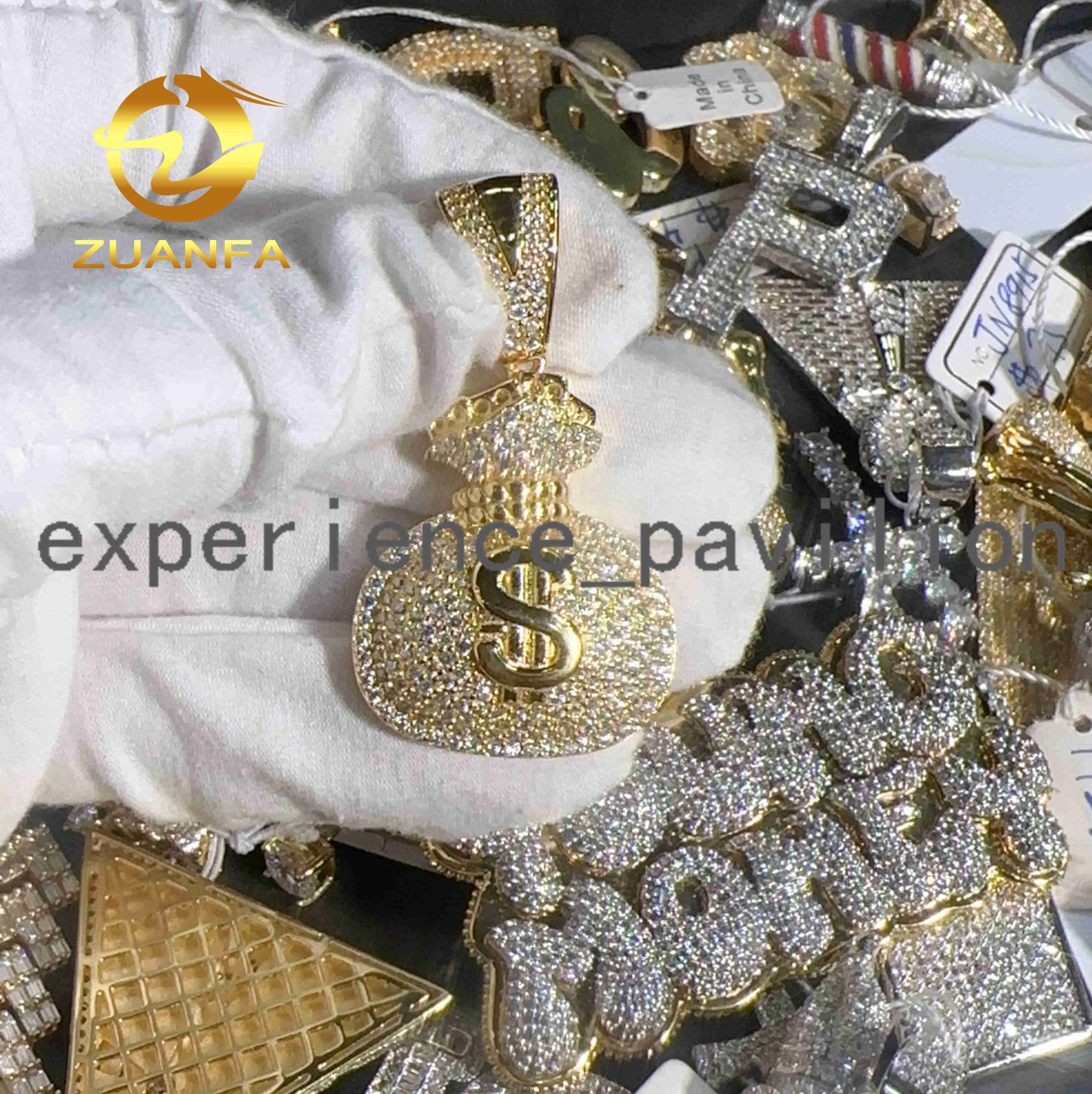 Dropshipping Iced Out Jewelry VVS Moissanite Diamond Pendant Money Bag Pendant Pass Diamond Tester Hip Hop Pendant