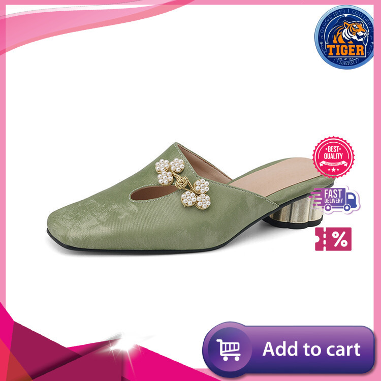 Ddmytiger Chinese Style Baotou Slippers Summer New Elegant Beaded Decoration Cm Comfortable Round Heel Outdoor Shoes