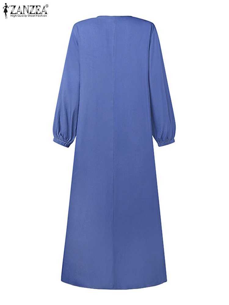 ZANZEA Denim Blue Muslim Hijab Abaya Robes Autumn 2024 Long Slve Loose Casual Islamic Maxi Dress Solid Women Kaftan Dresses X250514