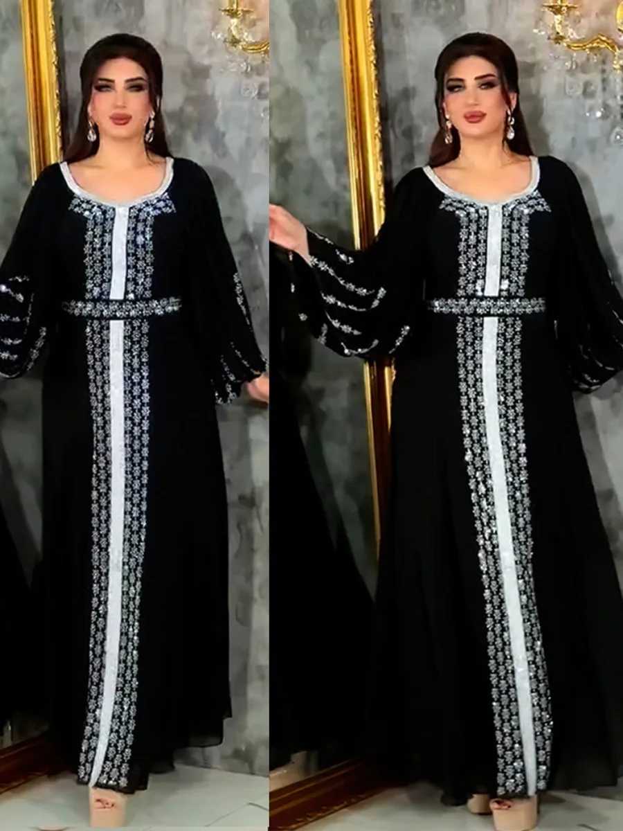 Abaya Muslim Women Party Dresses Chiffon Sequins Jalabiya Ramadan Eid Morocco Islam Sashes Vestidos Arab Long Robe Dubai Kaftan X250514