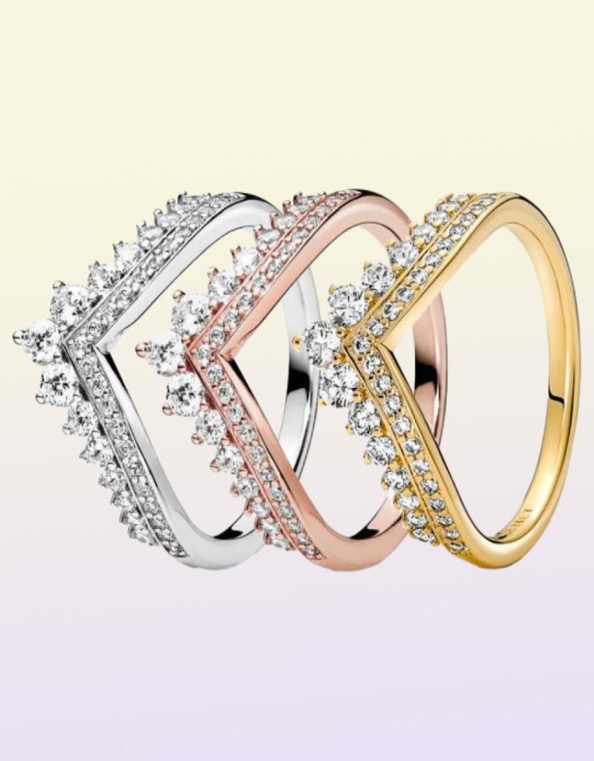 New Brand 100 925 Sterling Silver Princess Wishbone Ring For Women Wedding Engagement Rings Fashion Jewelry Accessories83029185747391