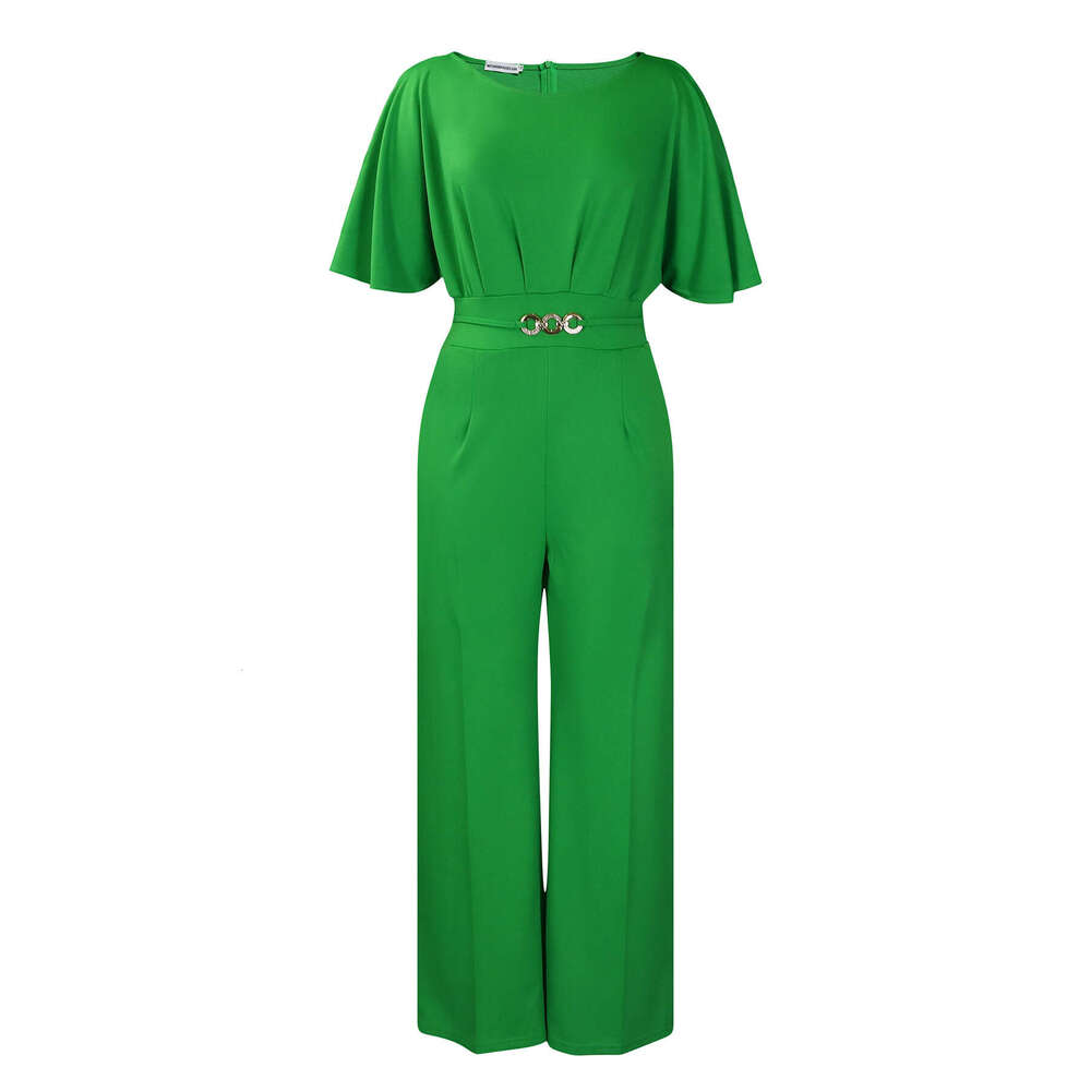 Women's Wear Women's Wear Women's Summer Fashion Round Neck Solid High Waist Large Size Wide Leg Jumpsuit