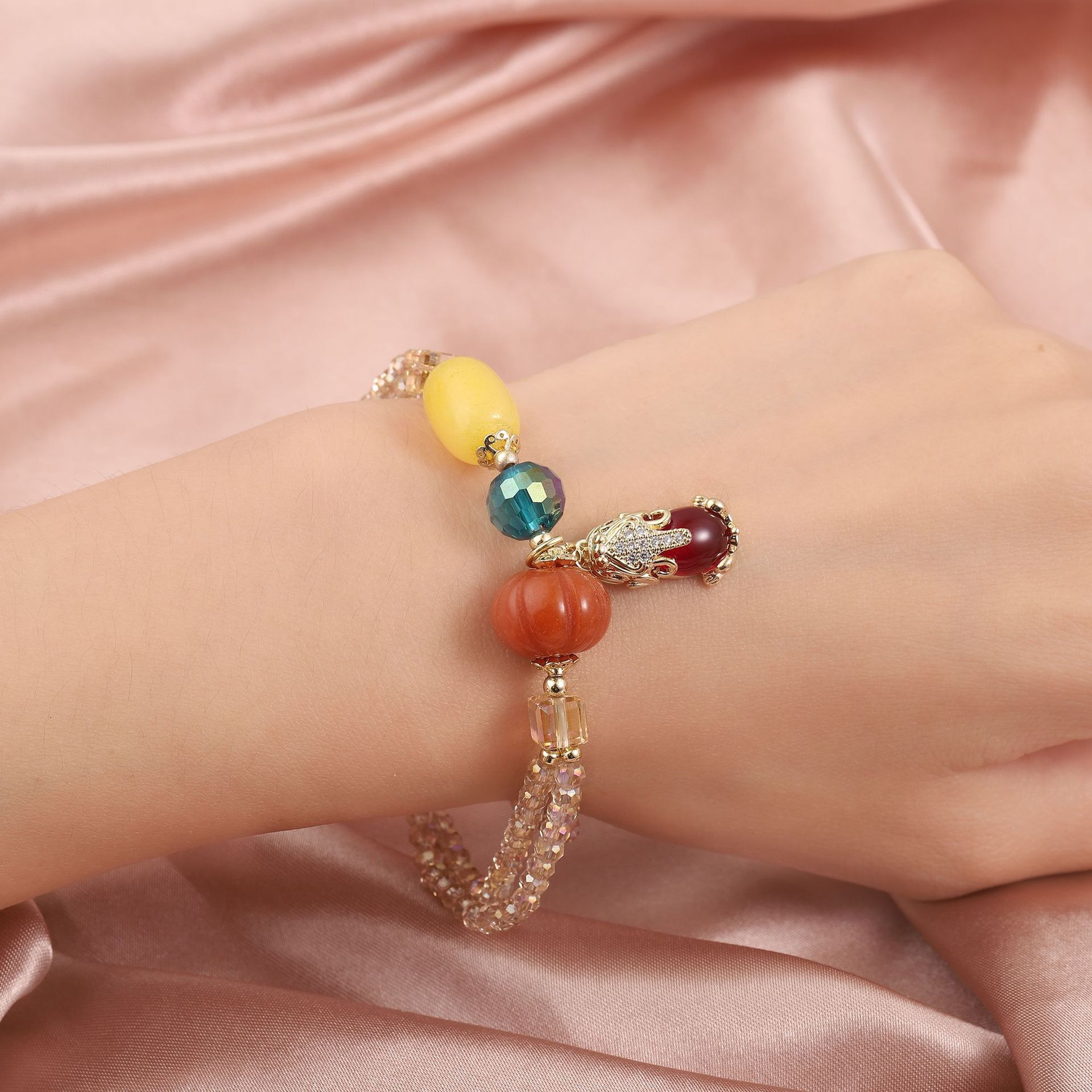 Direct creative combination women's three-layer tourmaline crystal bracelet, fashionable ethnic style and temperament bracelet