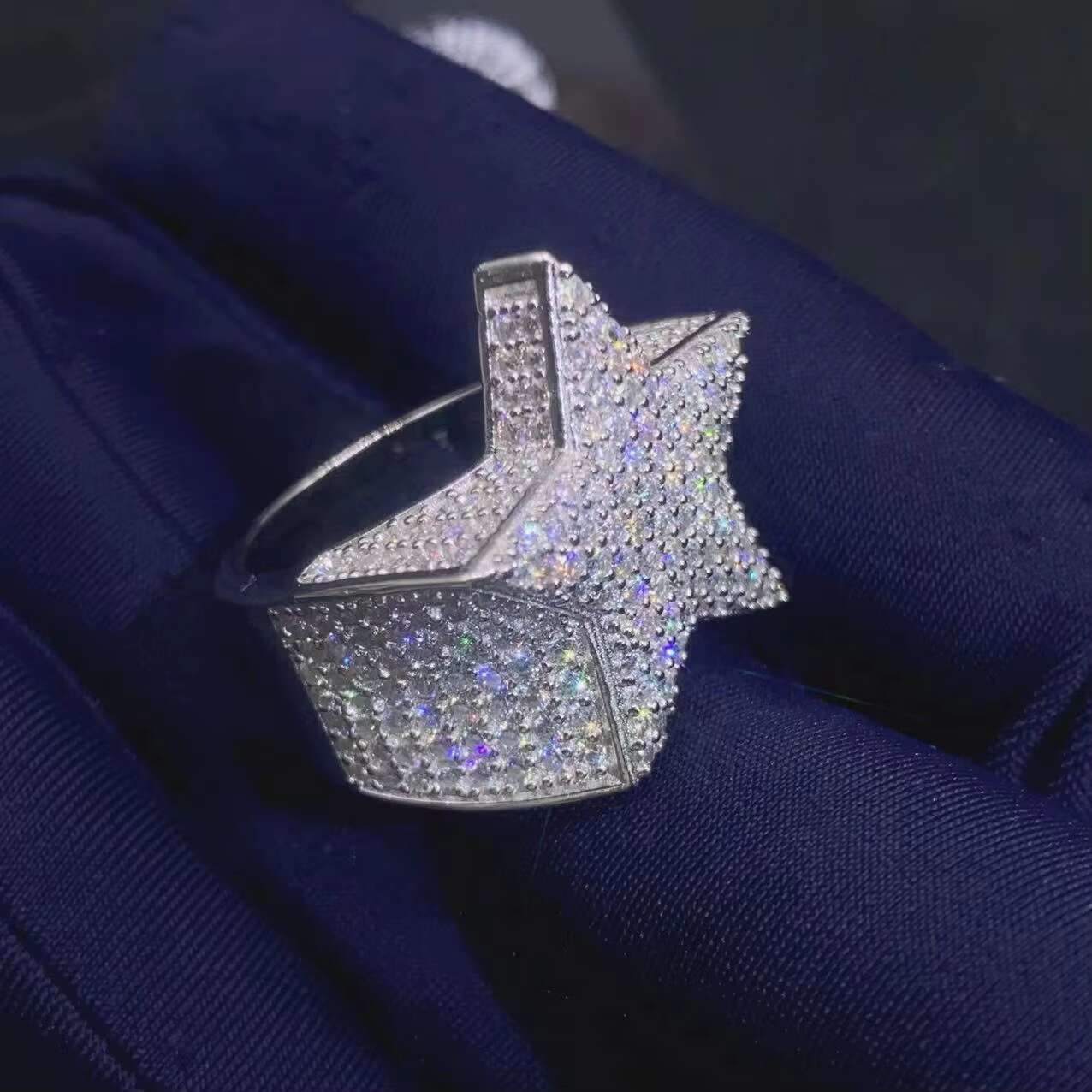 Wholesale Sterling Silver 925 White Gold Plated Iced Out Hip Hop Men Fashion Vvs Moissanite Star Ring