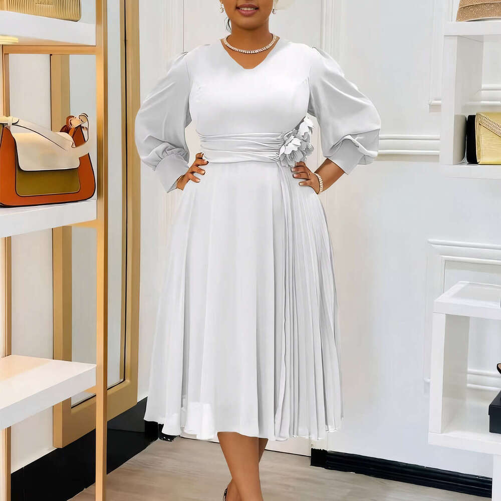 Women's Wear New Spring Fashion Temperament Elegant Solid Color A-Line Skirt Plus Size Dress