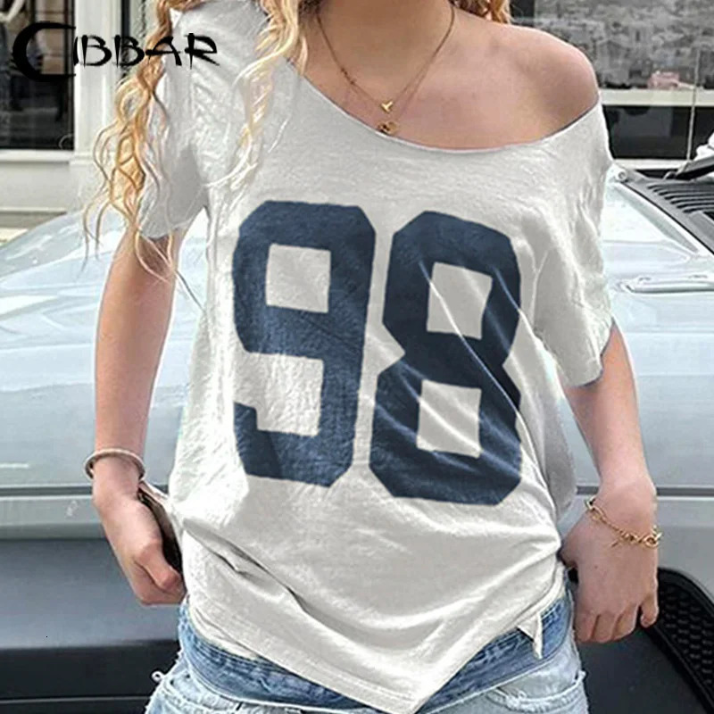 CIBBAR Streetwear Oversized Tshirt Vintage Print Casual Offshoulder Loose Short Sleeve Tee Shirts y2k Aesthetic Women Clothing 250514
