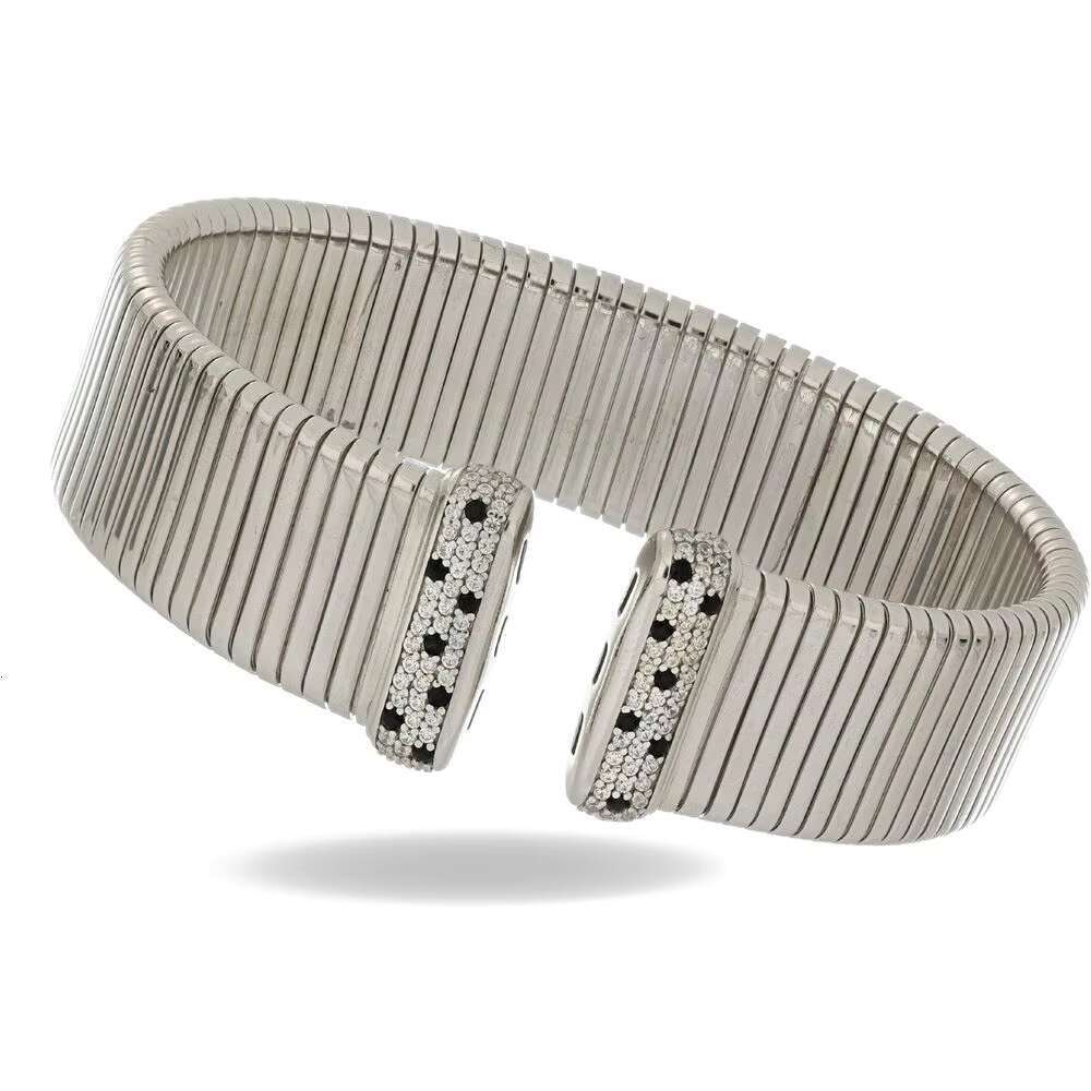 Made in Italy sier cuff bracelet, paired with black white paving details, bold and elegant