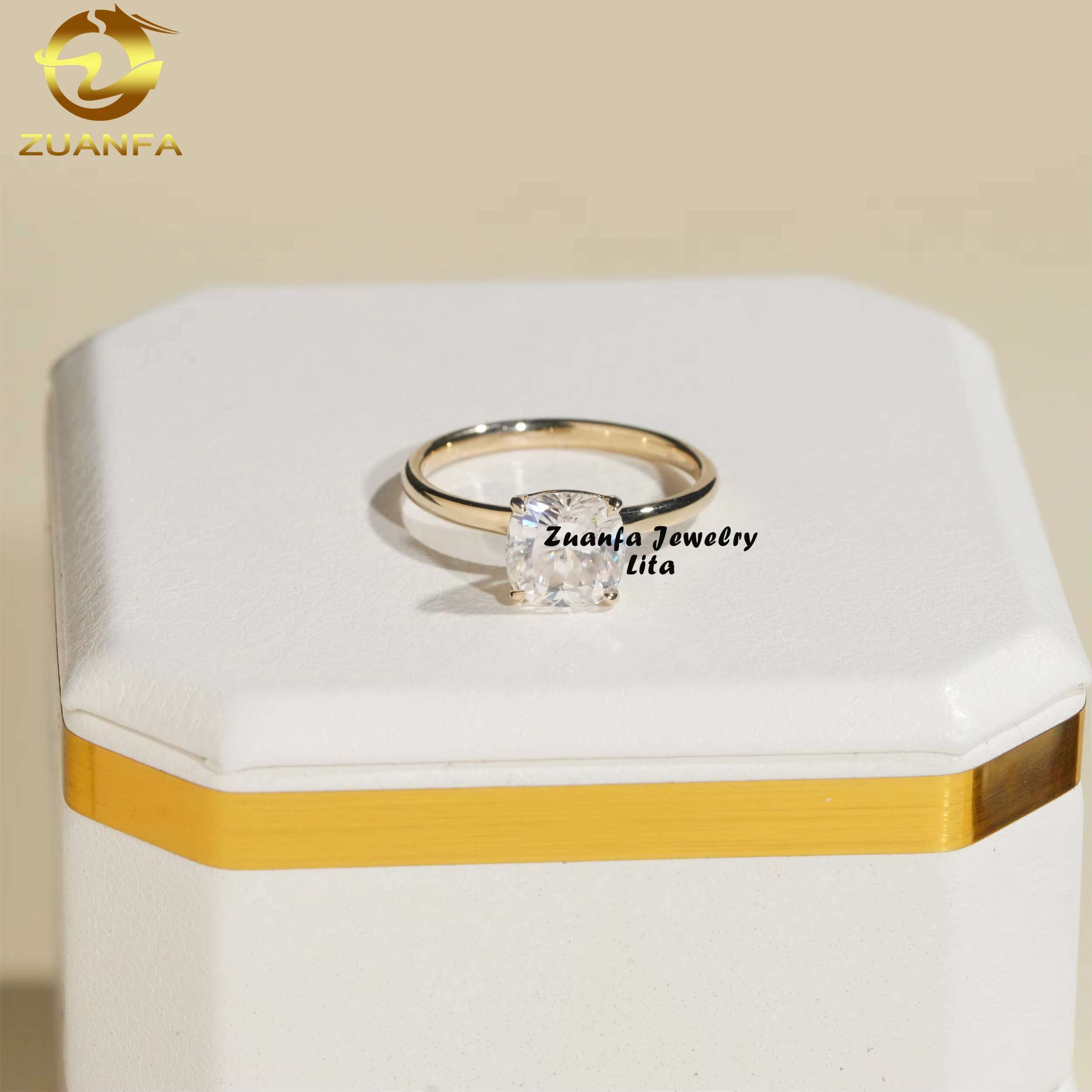 Top Quality Low Price 14k Real Gold Solitaire Cushion 2ct D Color Womens Moissanite Engagement Ring