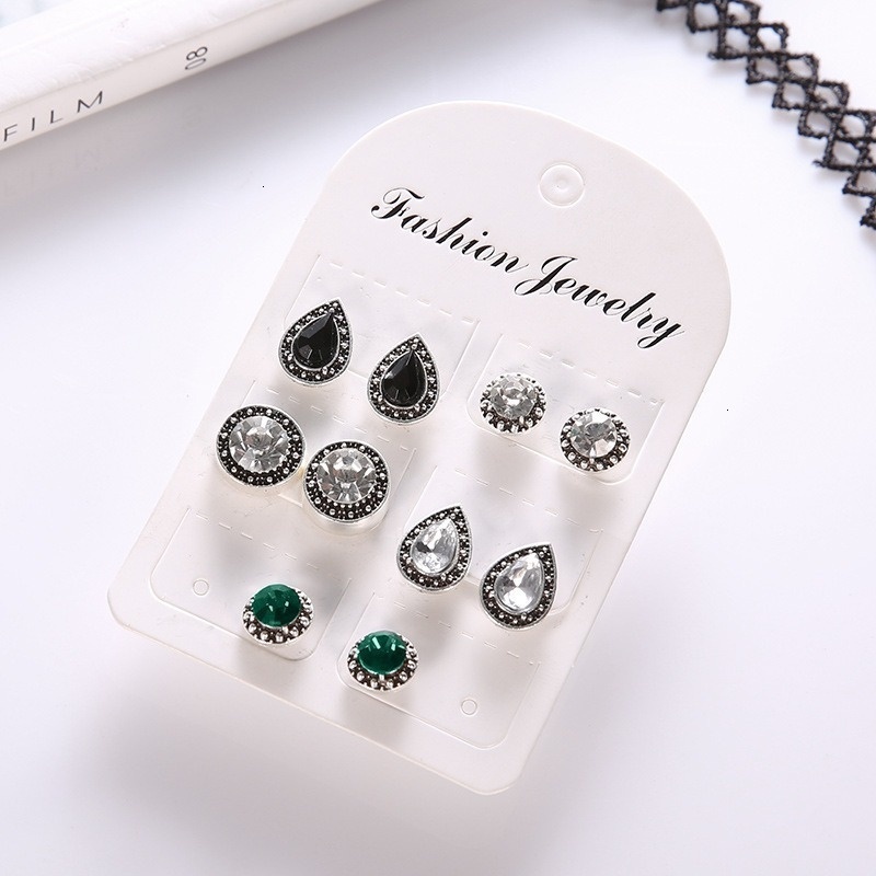Trendy new product dazzling black tassel crystal simple 5-piece set earrings light colorful exquisite