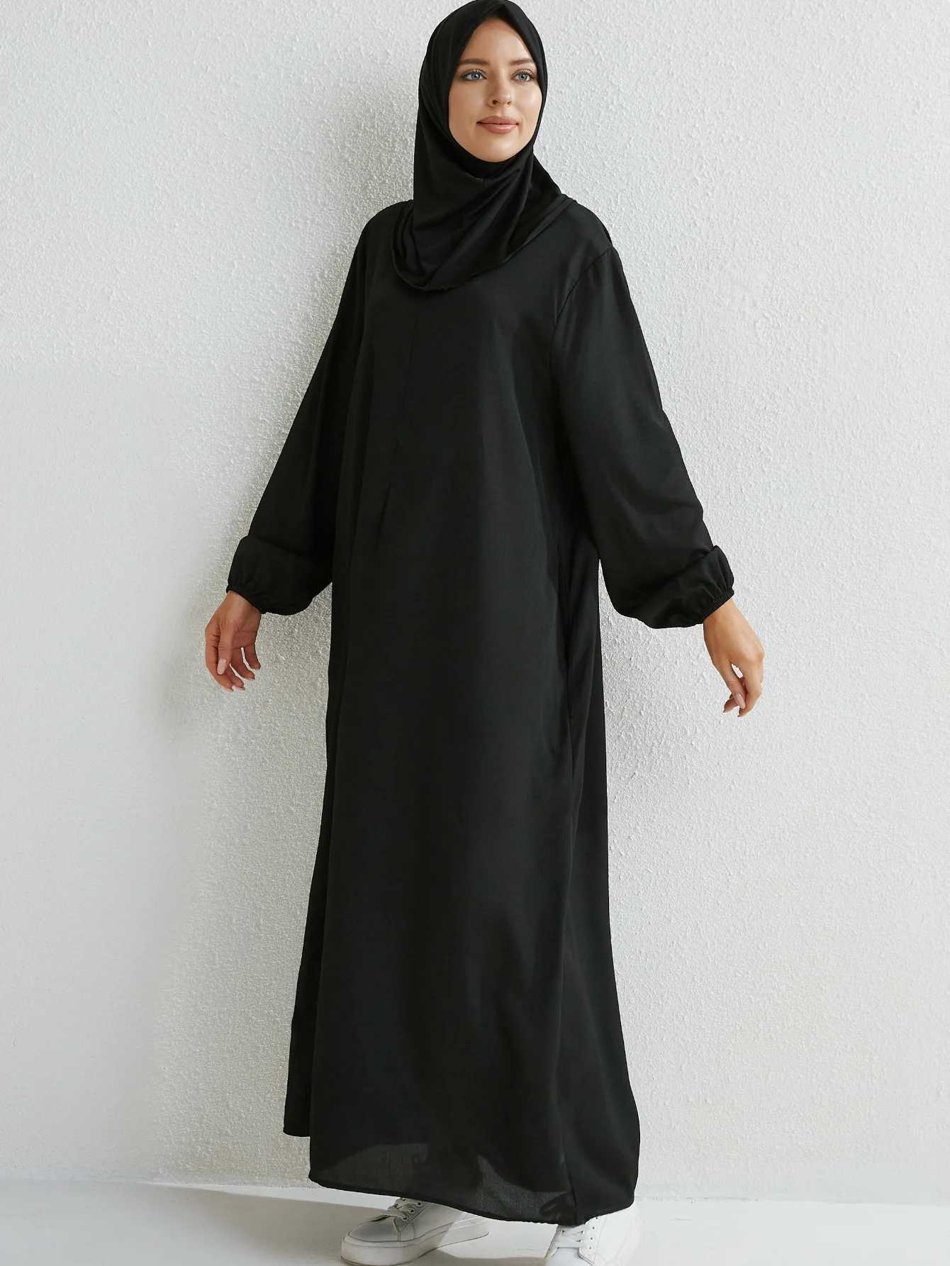 Middle Eastern Islamic Modest Dress Muslim Ramadan Maxi Dresses Full Slve Casual Black Dress Women Abayas X250514