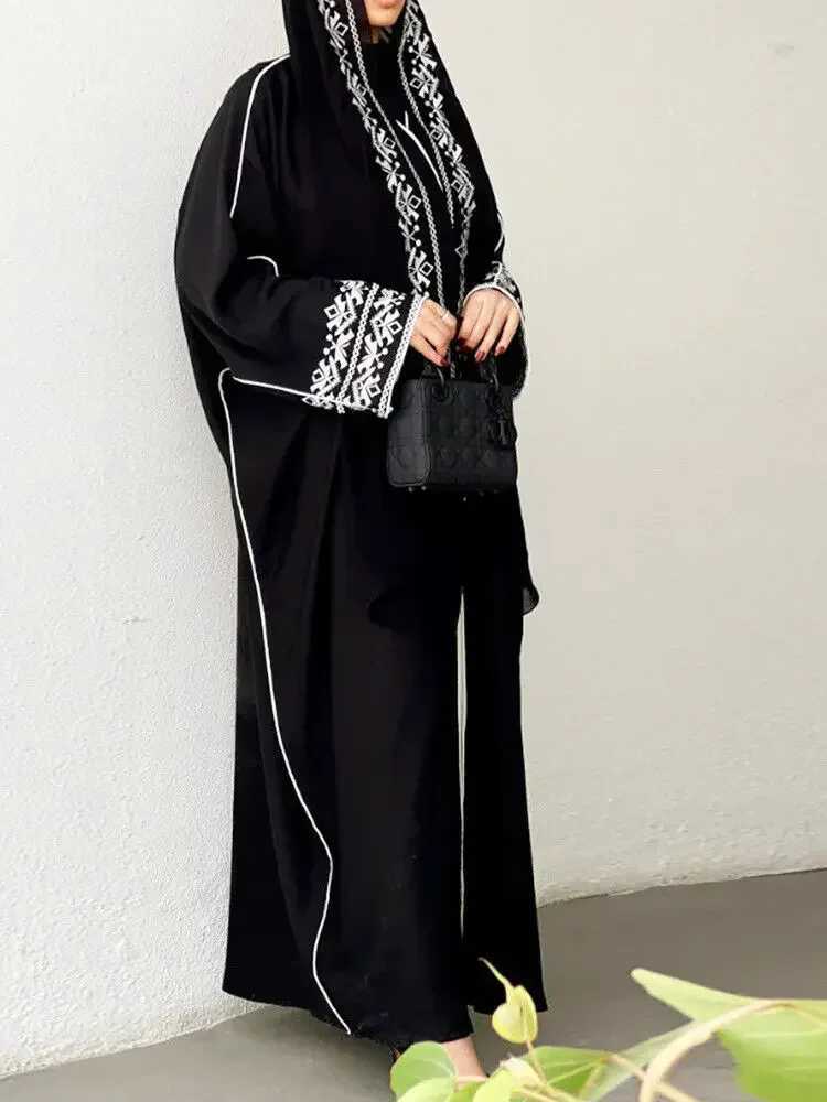 Muslim Women Cardigan Abaya Arab Loose Embroidery Long Dress Kaftan Dubai Party Robe Scarf Coat X250514