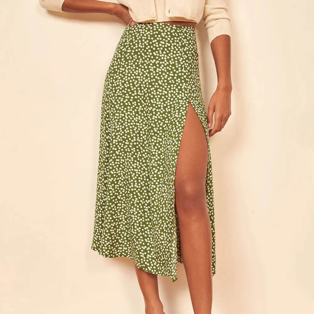 Jocoo Jolee Elegant Leopard Floral Printing Long Skirt Women Sexy High Waist Split Midi Skirts Office Lady Bodycon A Line 250514