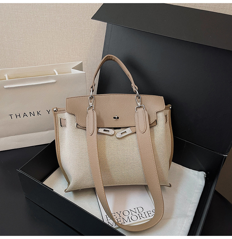 Women's 2025 New Shoulder Bag Linen Splicing Designer Bag Metal Buckle Comparison Texture Handbag Practical Storage Commuter Crossbody Bag Luxury