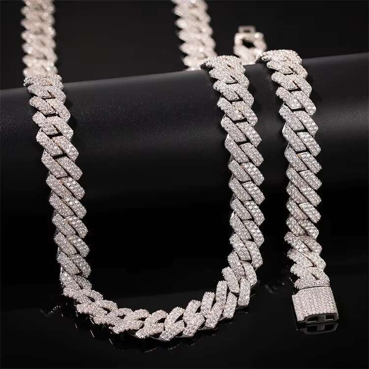 DHCollections Fashion Hip-Hop Cuban Bar Chain All-Match 13Mm Zircon-Inlaid Gold-Plated Necklace Bracelet Jewelry for Men