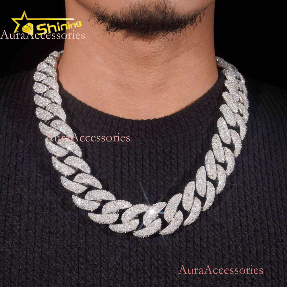 Big Heavy Cuban Chian Vvs Moissnaite Iced Out Jewelry Sterling Sier White Gold Plated 24mm Men's Mosaic Hip Hop Necklace